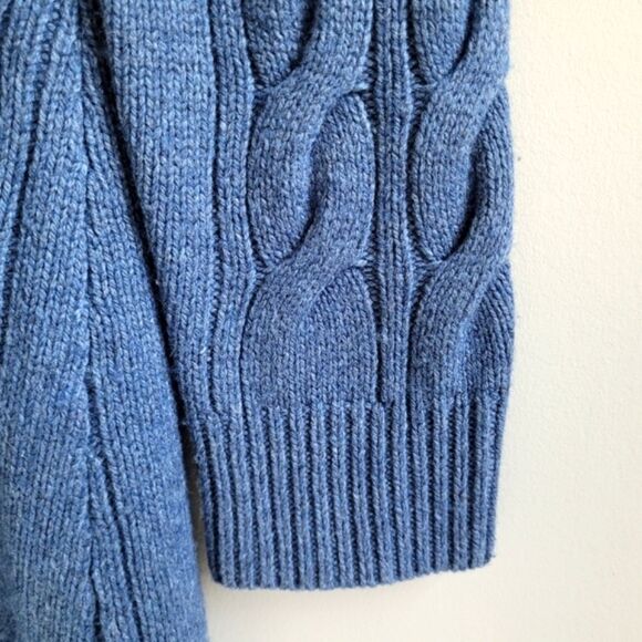 LL Bean Long Cable Knit Wool Cardigan Sweater Blue Women's Medium - Picture 4 of 6